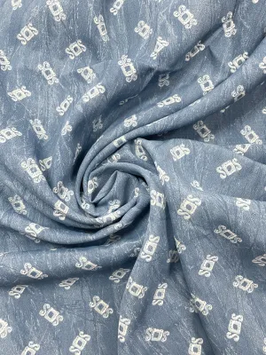 1992 2 1/2 YD Rayon Vintage - Crackle Blue with White Motifs