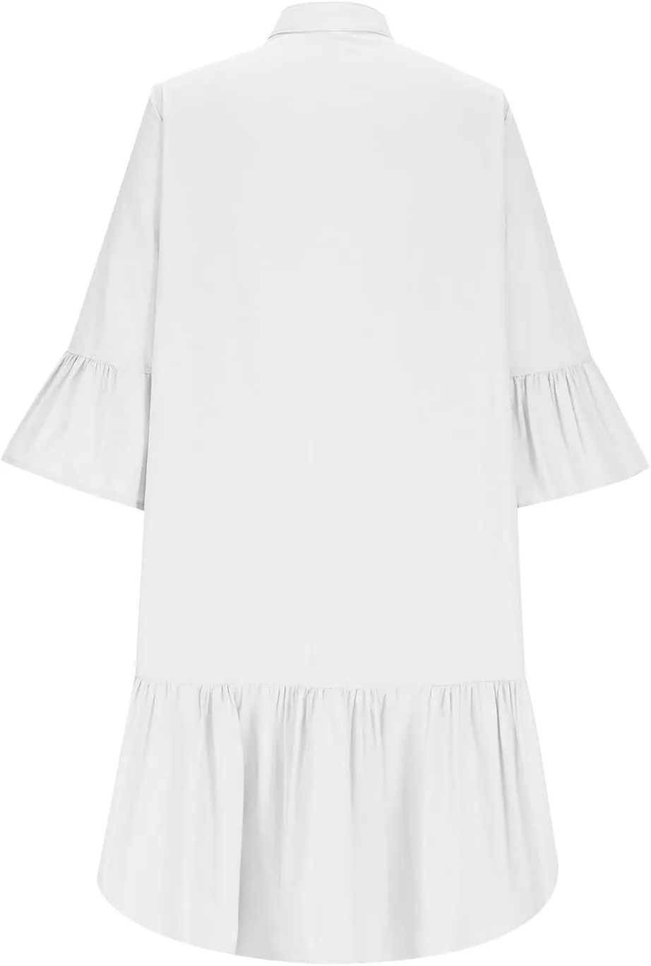 2025 Shift Shirt Dress for Women 3/4 Sleeve Button Collared Pleated Ruffle Hem Midi Dresses Summer Clothes