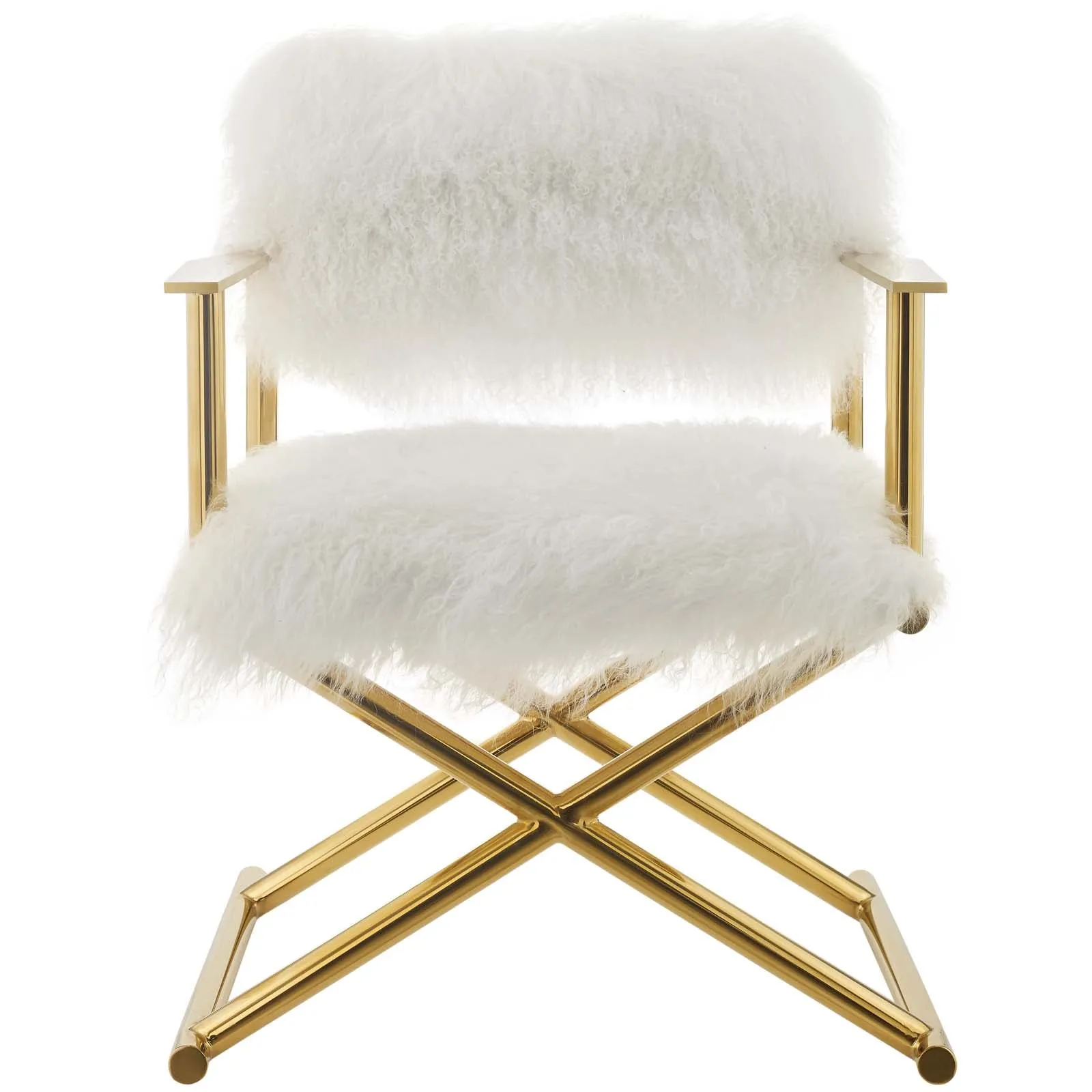 Action Pure White Cashmere Accent Director's Chair in Gold White