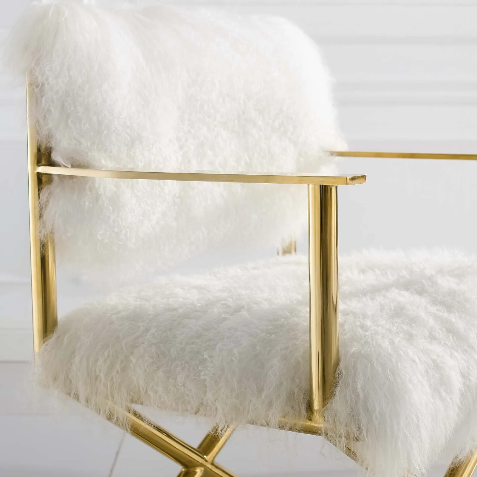 Action Pure White Cashmere Accent Director's Chair in Gold White