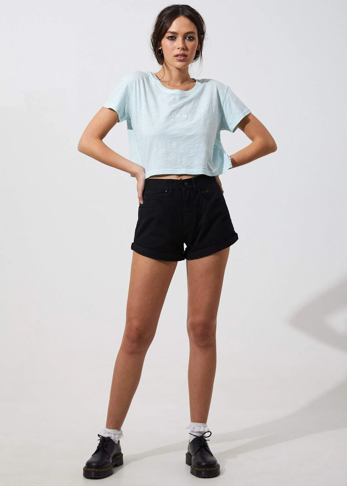 Afends Womens Donna - Wide Neck Cropped Tee - Baby Blue