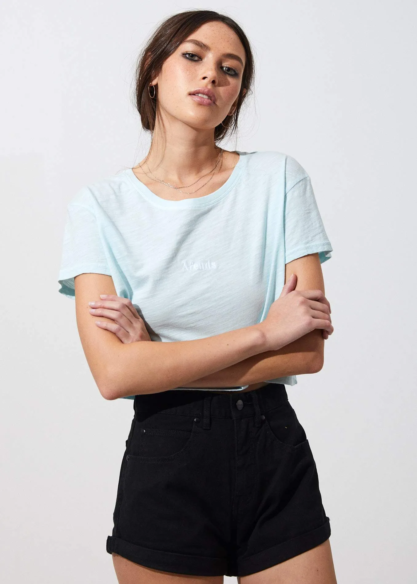 Afends Womens Donna - Wide Neck Cropped Tee - Baby Blue