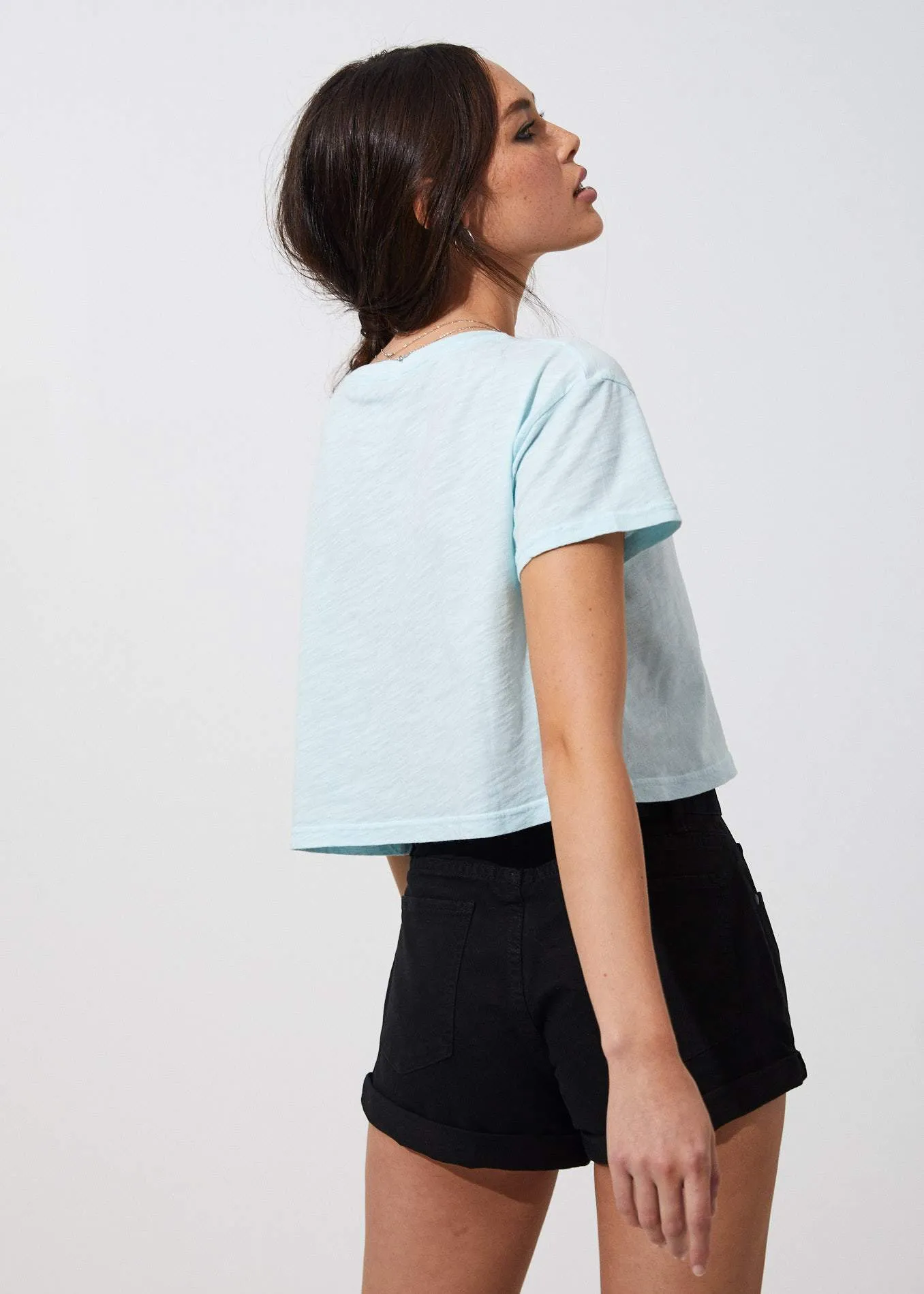 Afends Womens Donna - Wide Neck Cropped Tee - Baby Blue