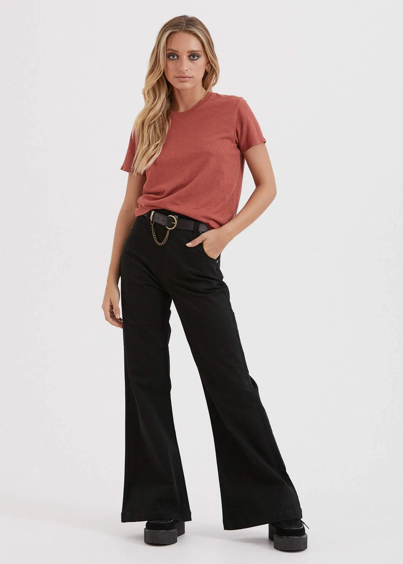 Afends Womens Hemp Basics - Standard Fit Tee - Brick
