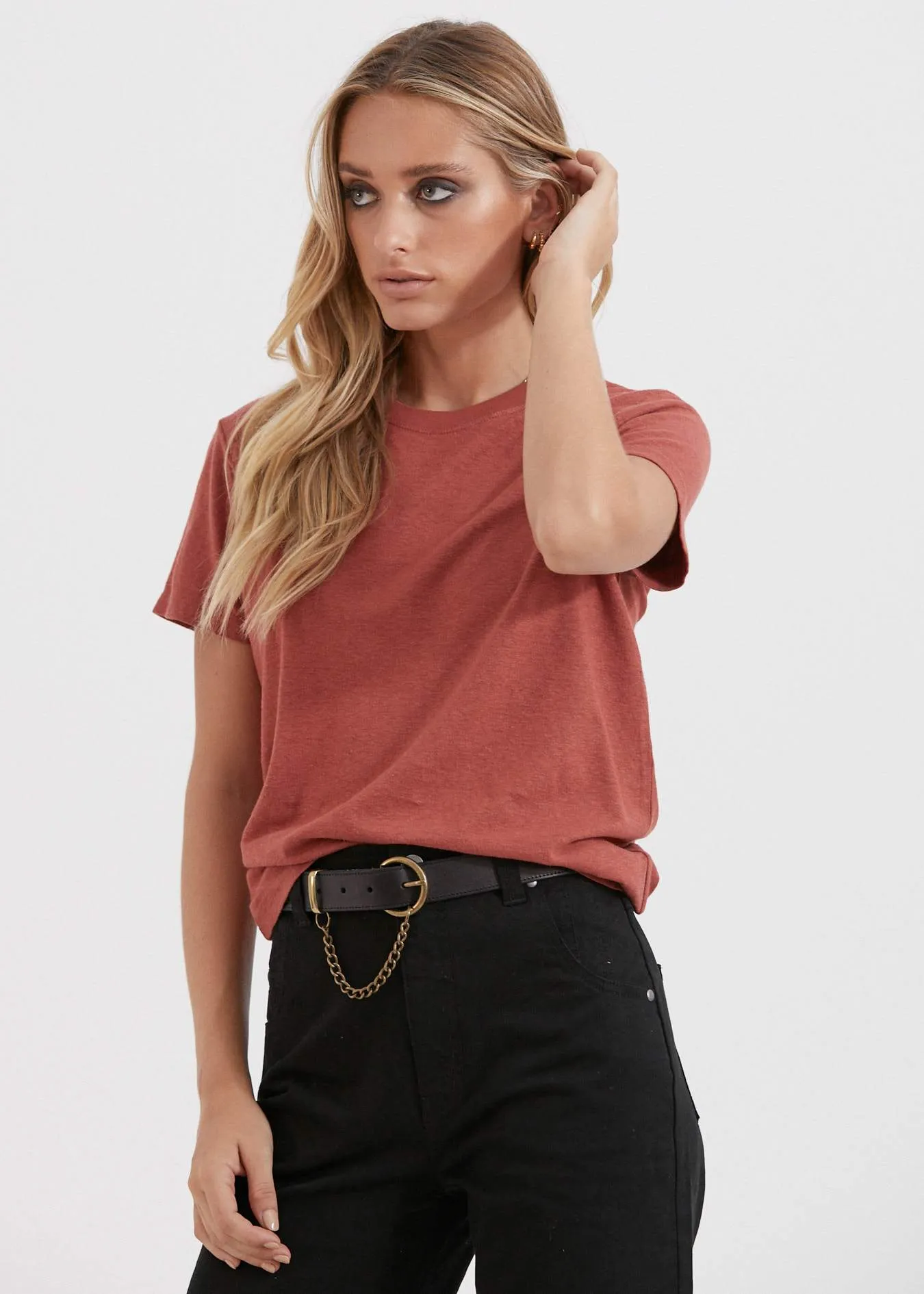 Afends Womens Hemp Basics - Standard Fit Tee - Brick