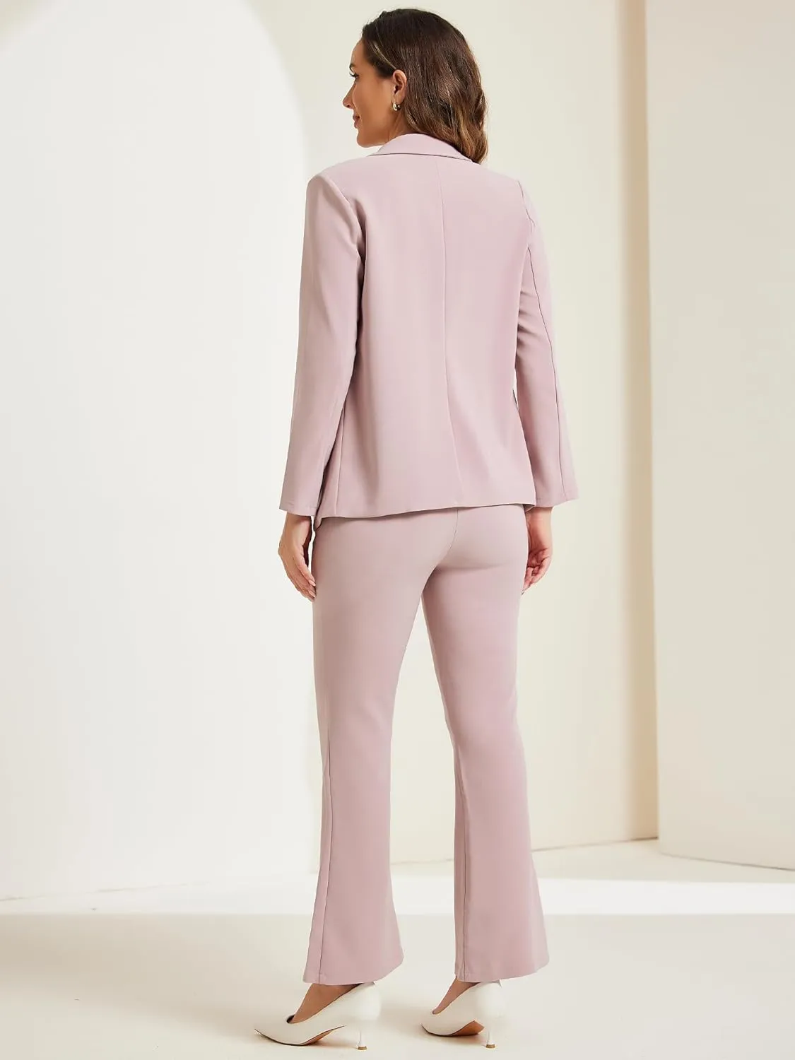 Allegra K 2 Piece Work Suit for Women's Business Formal Double-Breasted Blazer and Pants Set