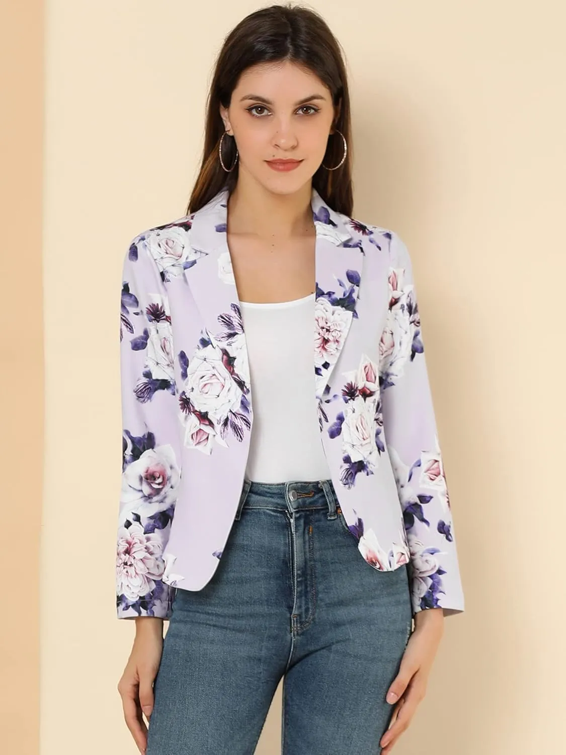 Allegra K Women's Open Front Office Work Business Casual Lightweight Summer Crop Suit Blazer