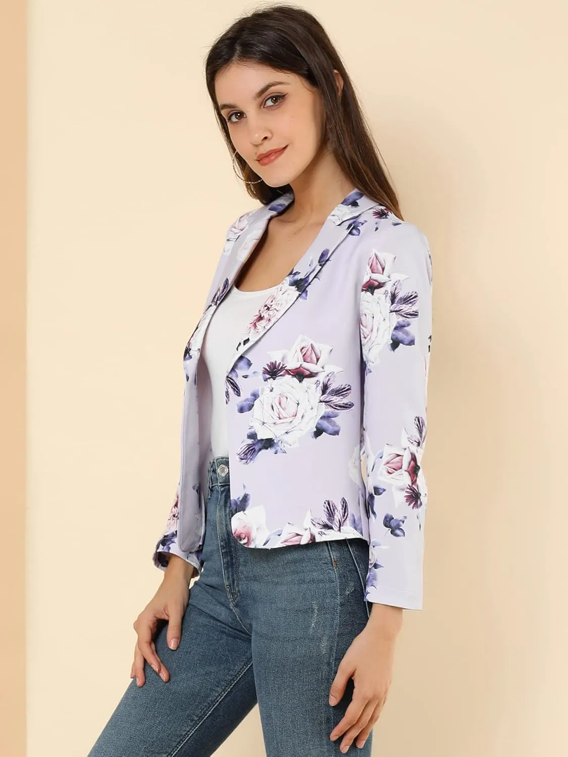 Allegra K Women's Open Front Office Work Business Casual Lightweight Summer Crop Suit Blazer