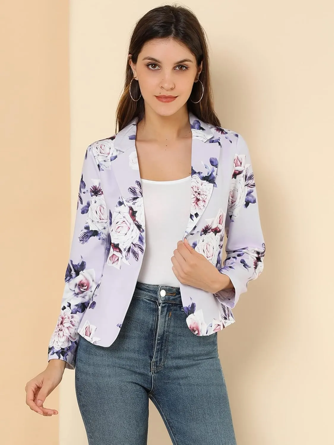 Allegra K Women's Open Front Office Work Business Casual Lightweight Summer Crop Suit Blazer