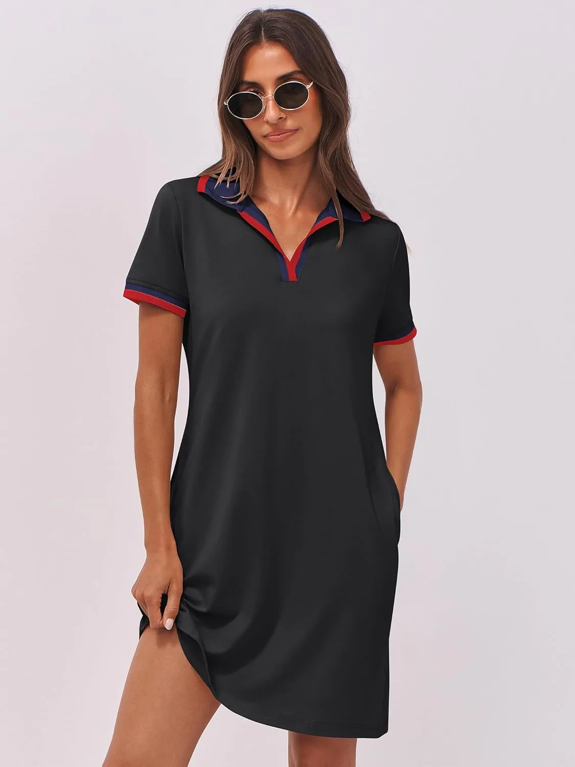 ANRABESS Womens Polo Dresses Short Sleeve V Neck 2025 Casual Summer Tennis Golf Mini Shirt Dress with Pockets