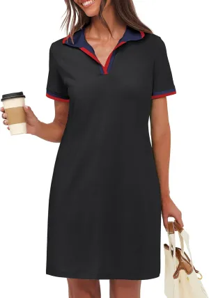 ANRABESS Womens Polo Dresses Short Sleeve V Neck 2025 Casual Summer Tennis Golf Mini Shirt Dress with Pockets