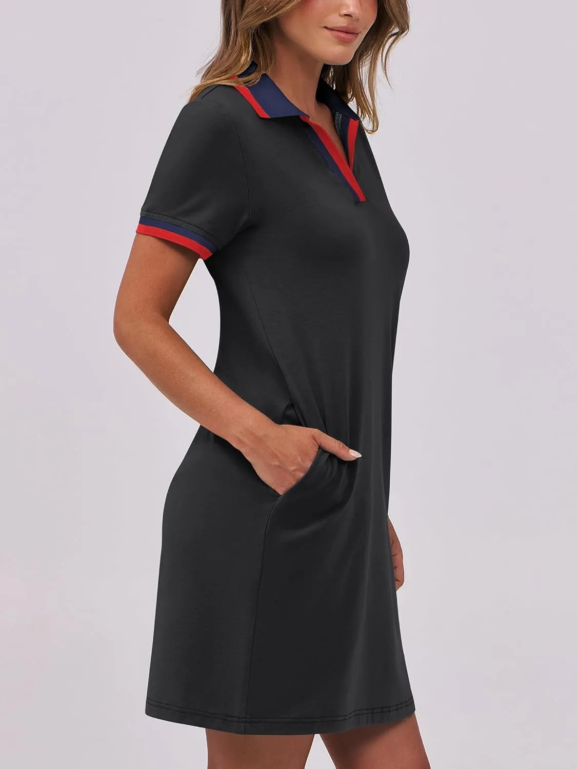 ANRABESS Womens Polo Dresses Short Sleeve V Neck 2025 Casual Summer Tennis Golf Mini Shirt Dress with Pockets