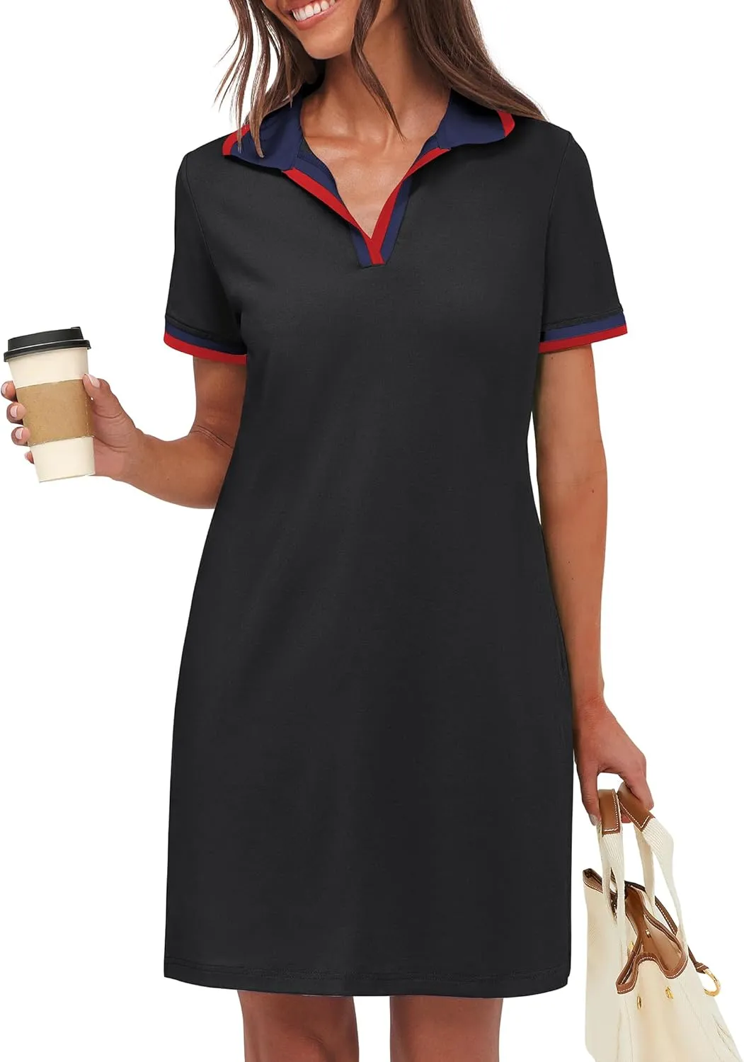 ANRABESS Womens Polo Dresses Short Sleeve V Neck 2025 Casual Summer Tennis Golf Mini Shirt Dress with Pockets