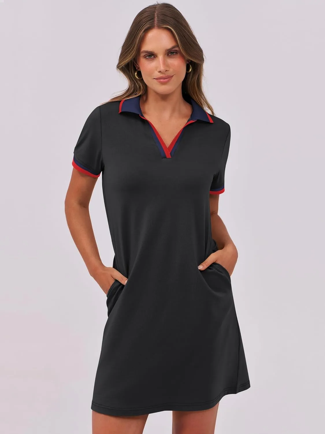 ANRABESS Womens Polo Dresses Short Sleeve V Neck 2025 Casual Summer Tennis Golf Mini Shirt Dress with Pockets