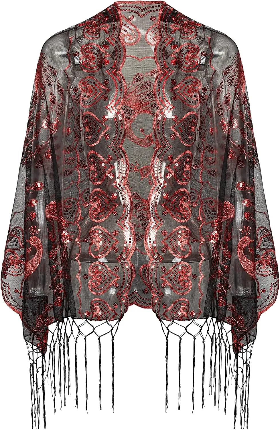 BABEYOND 1920s Sequined Shawl Wraps for Women Fringed Evening Cape Wedding Bridal Shawl Scarf for Evening Dresses Party