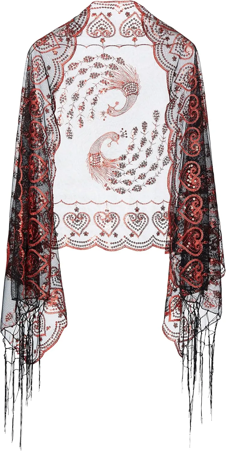 BABEYOND 1920s Sequined Shawl Wraps for Women Fringed Evening Cape Wedding Bridal Shawl Scarf for Evening Dresses Party