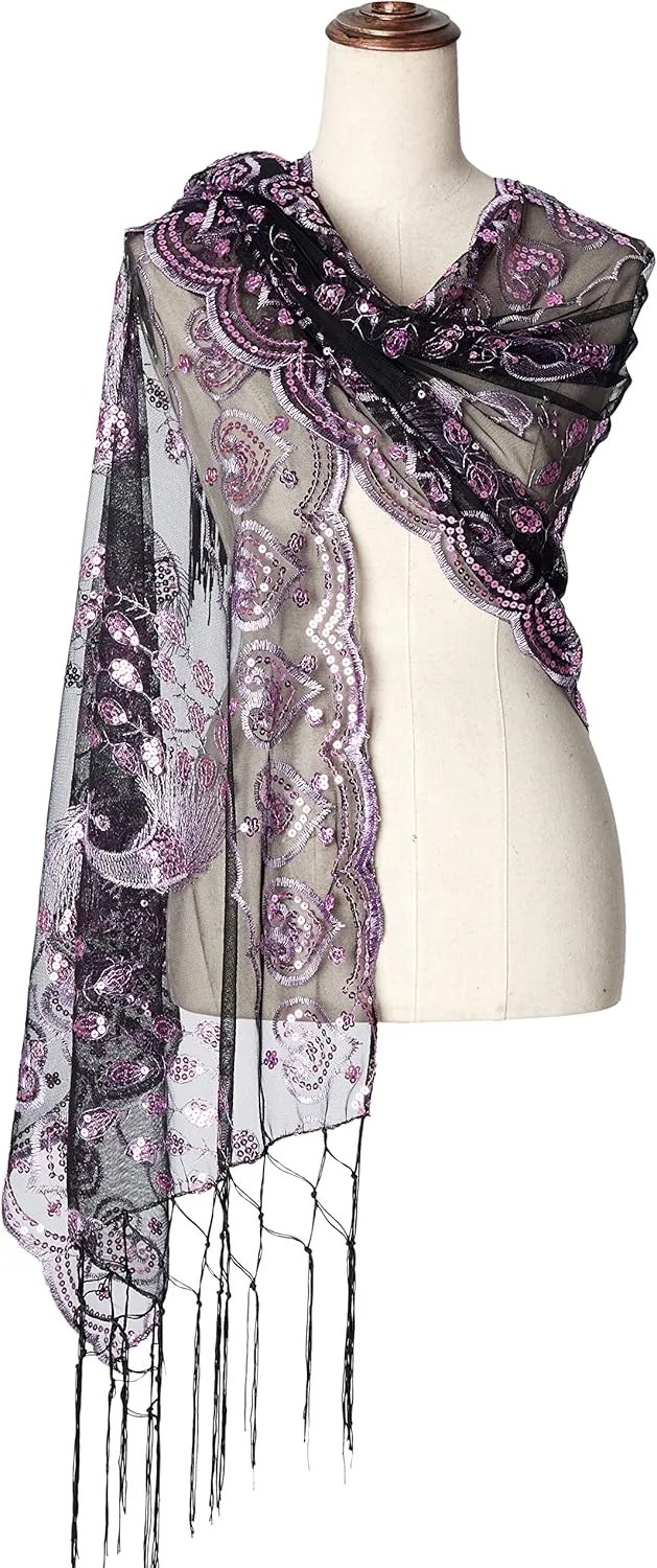 BABEYOND 1920s Sequined Shawl Wraps for Women Fringed Evening Cape Wedding Bridal Shawl Scarf for Evening Dresses Party