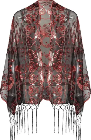 BABEYOND 1920s Sequined Shawl Wraps for Women Fringed Evening Cape Wedding Bridal Shawl Scarf for Evening Dresses Party