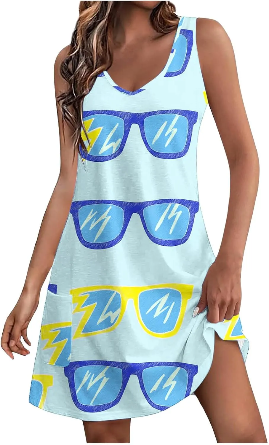 Beach Dresses Womens 2025 Vacation Sundress Summer Casual Boho Print Dress Sleeveless Crewneck Loose Short Tank Dress