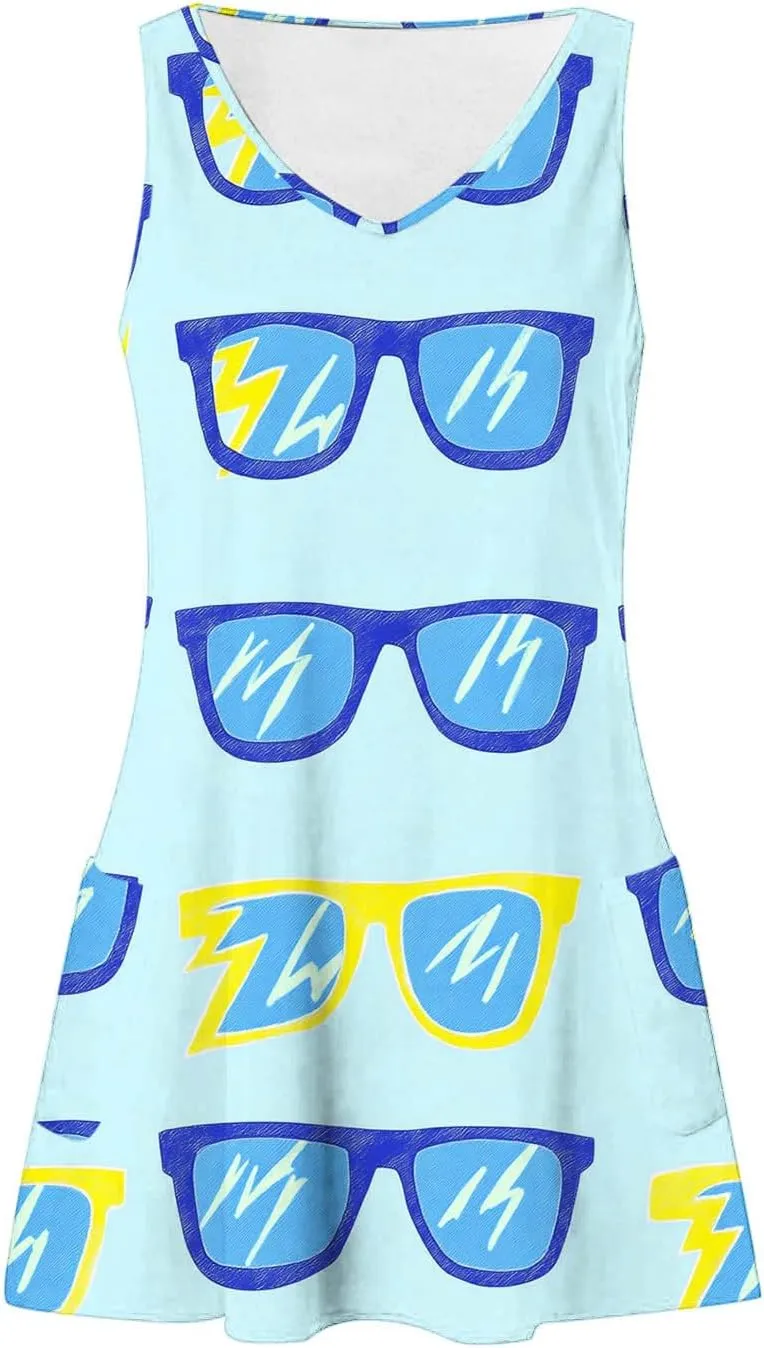 Beach Dresses Womens 2025 Vacation Sundress Summer Casual Boho Print Dress Sleeveless Crewneck Loose Short Tank Dress