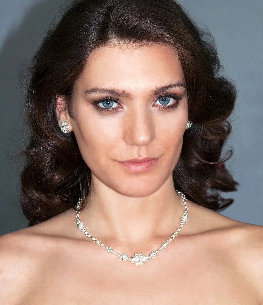 Beaded Wedding Necklace with Center Cluster