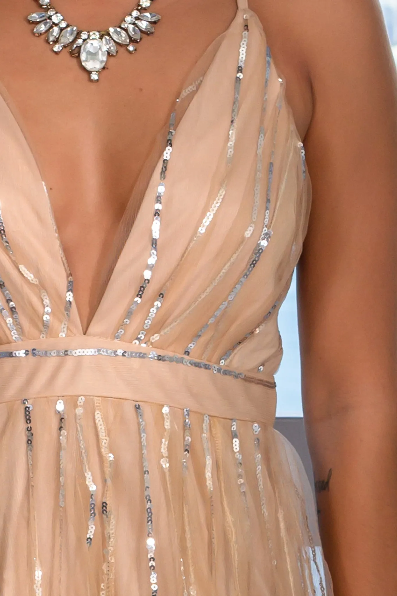 Beige Maxi Dress with Sequins