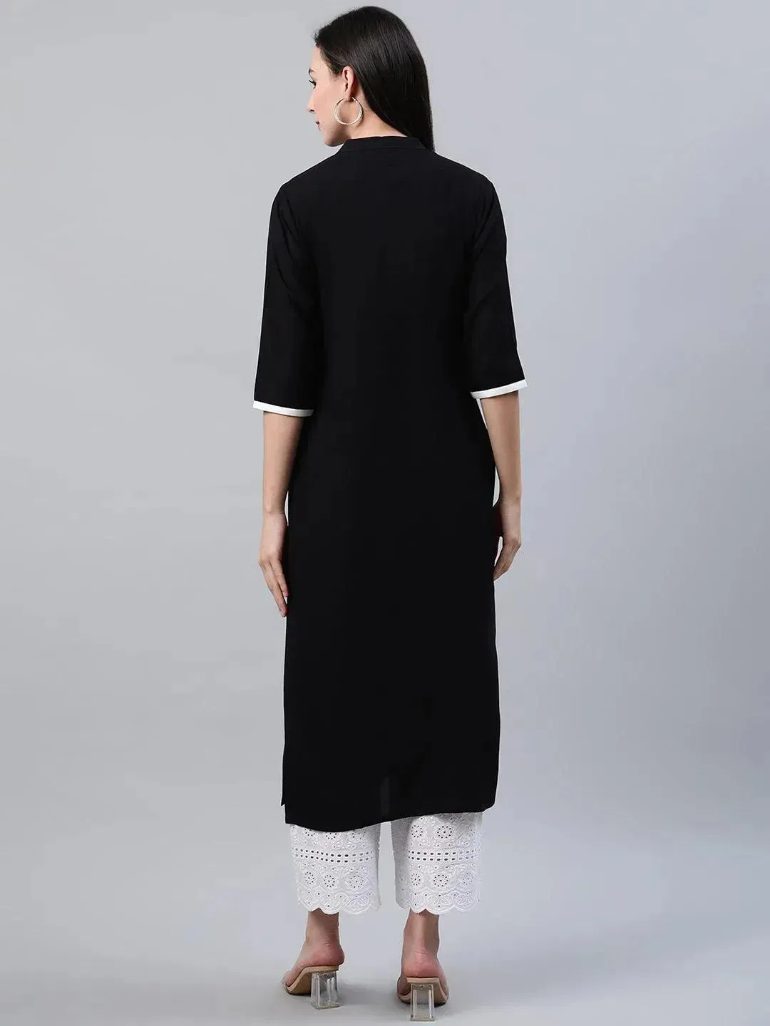 Black Embroidered Rayon Kurta