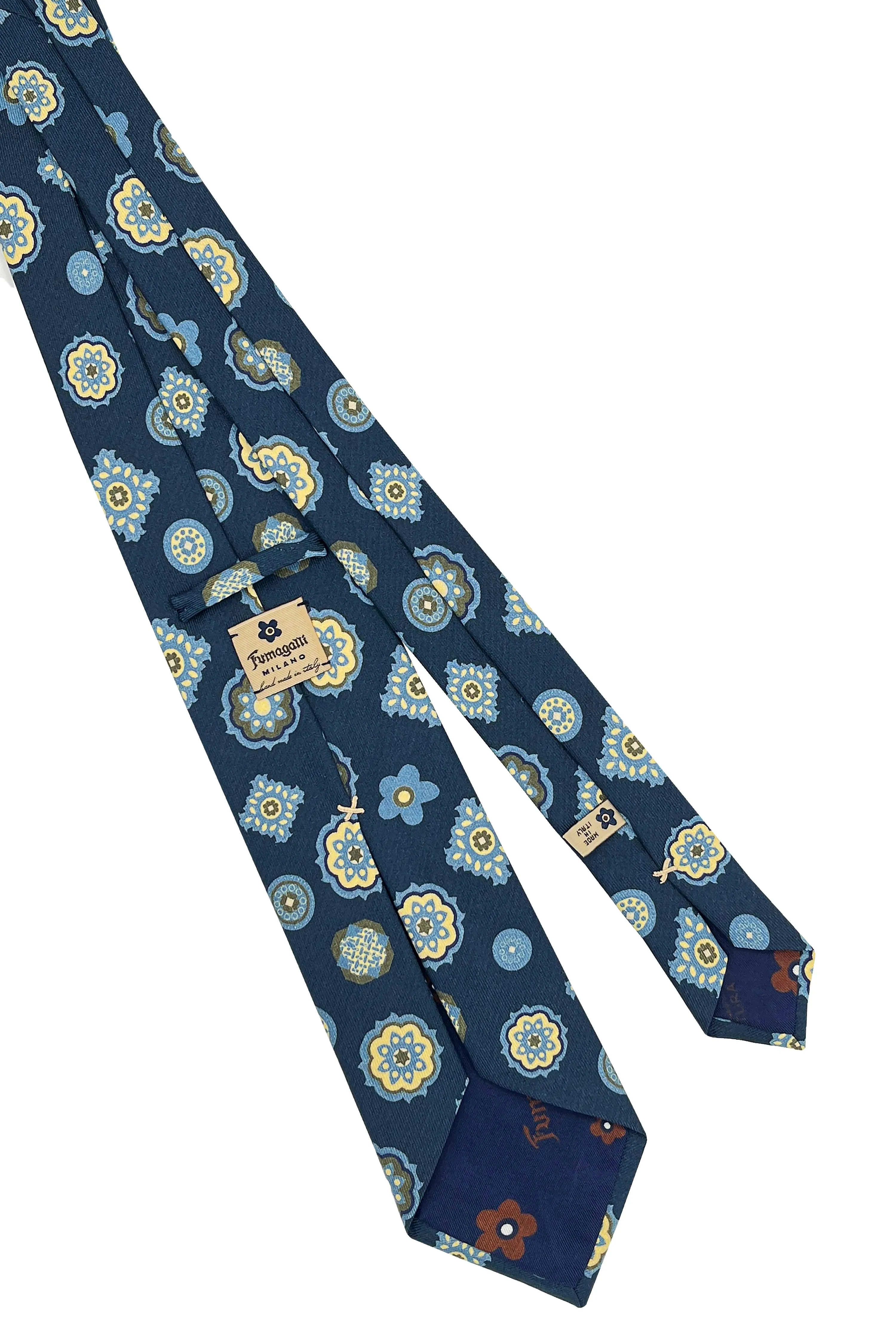 Blue geometric diamonds design hand made silk tie