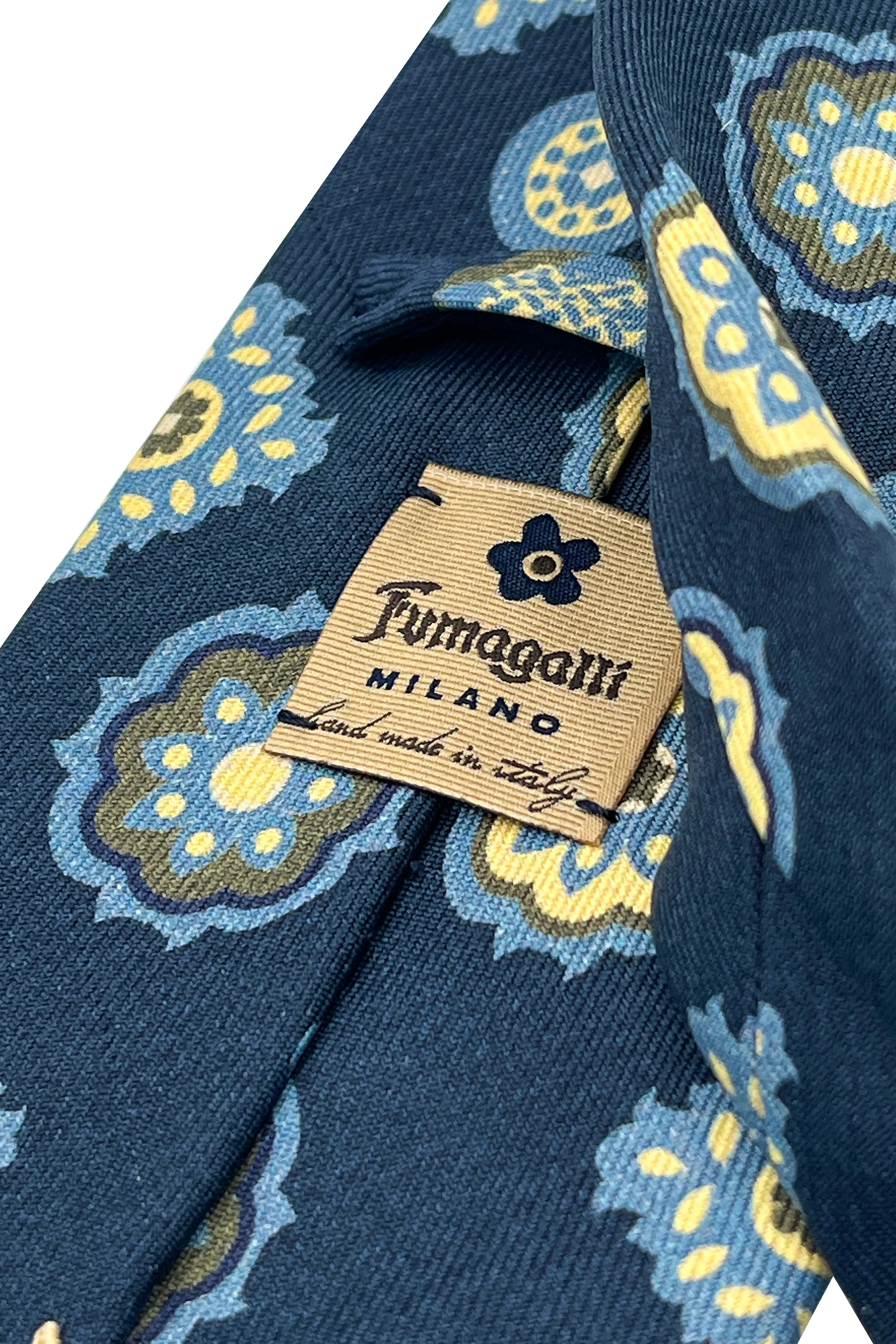 Blue geometric diamonds design hand made silk tie