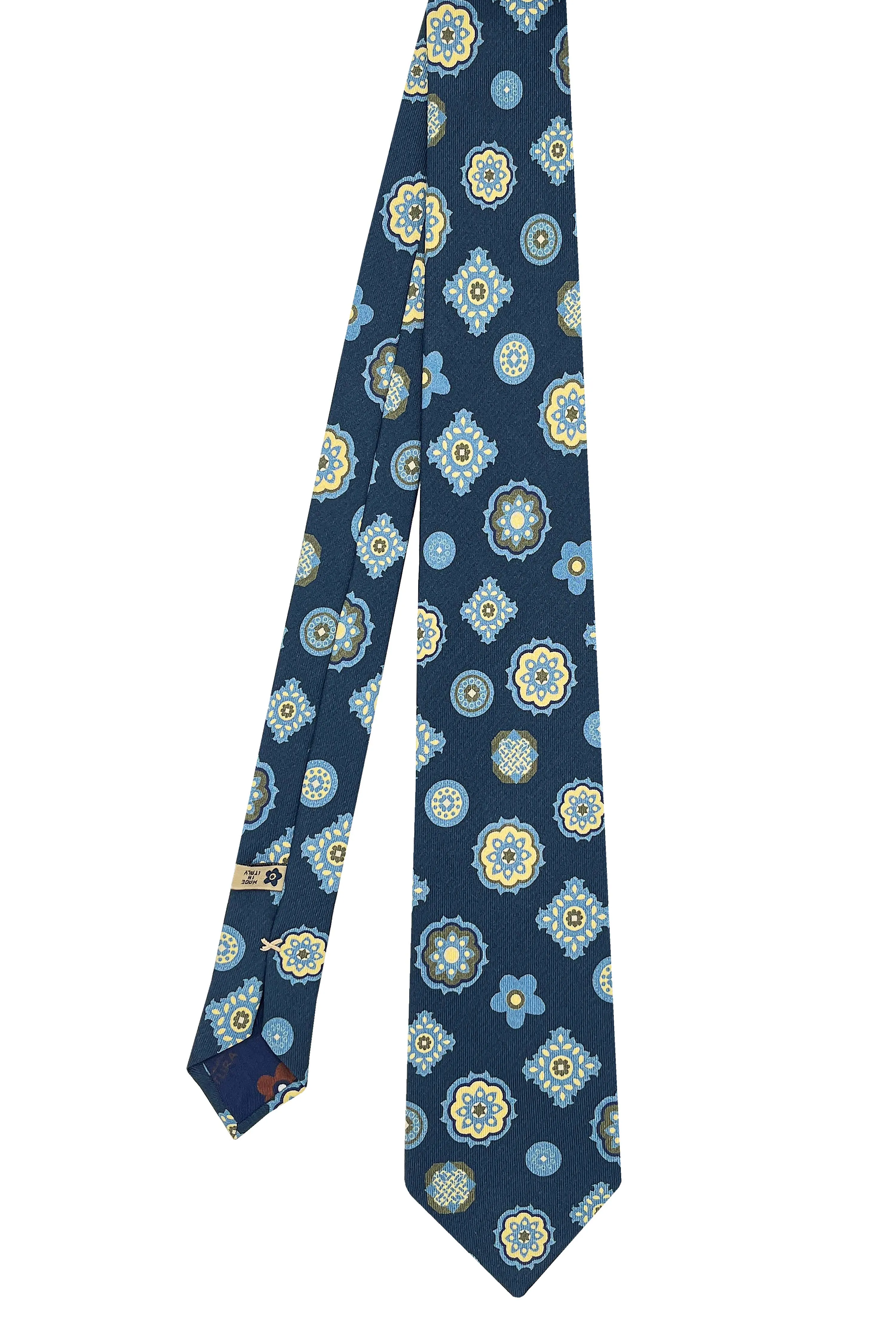 Blue geometric diamonds design hand made silk tie