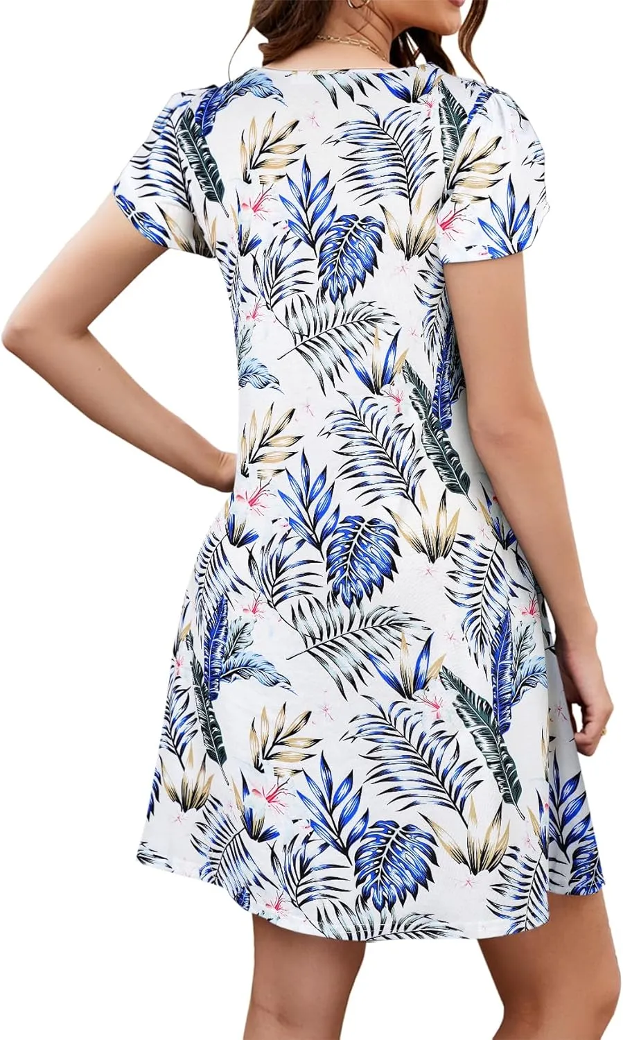 Bluetime Summer Dresses for Women 2025 Beach Boho Sundress Short Sleeve Pockets Loose Casual Tshirt Dress
