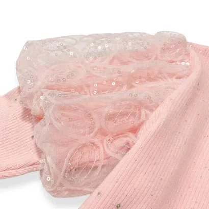 Blush Pink Sequin Floral Puff Sleeve Top