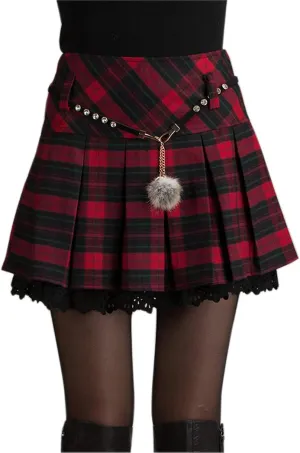 chouyatou Women's A-Line Plaid Wool Blend Pleated Skirt Side Zipper