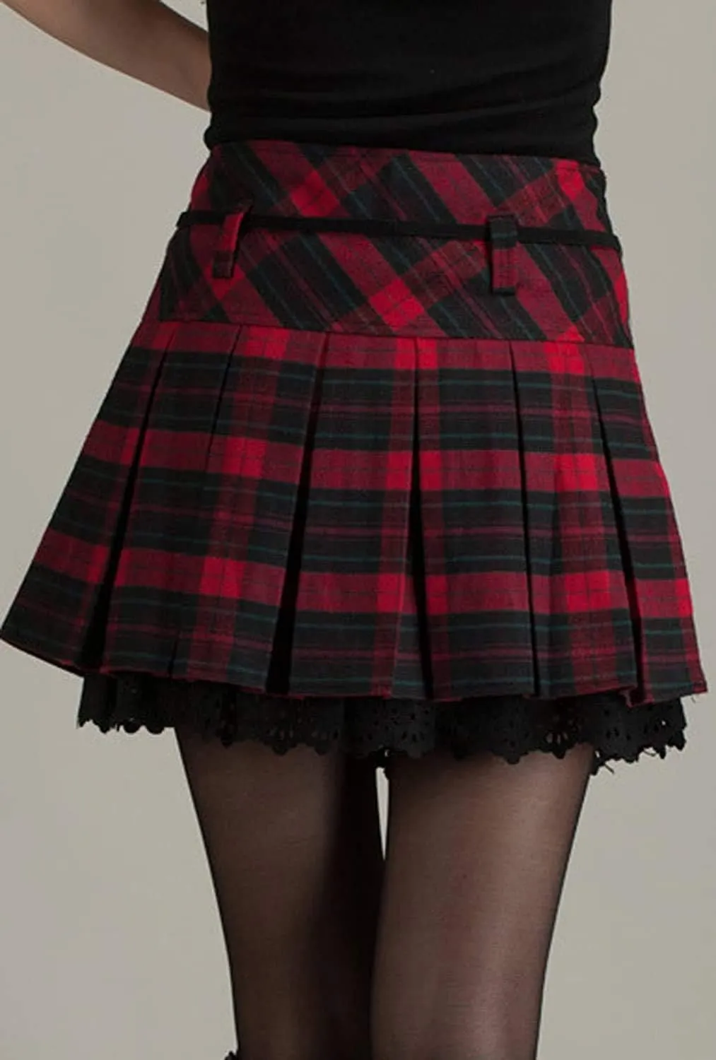 chouyatou Women's A-Line Plaid Wool Blend Pleated Skirt Side Zipper