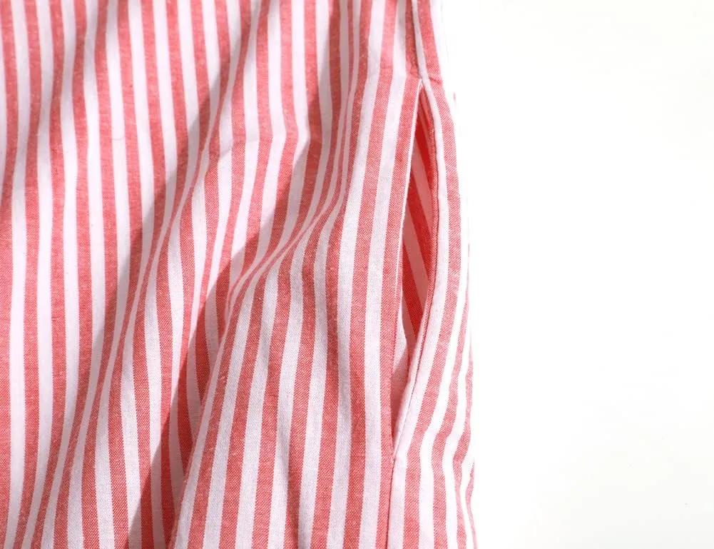 chouyatou Women's Casual Long Sleeve Button Down Loose Striped Cotton Maxi Shirt Dress