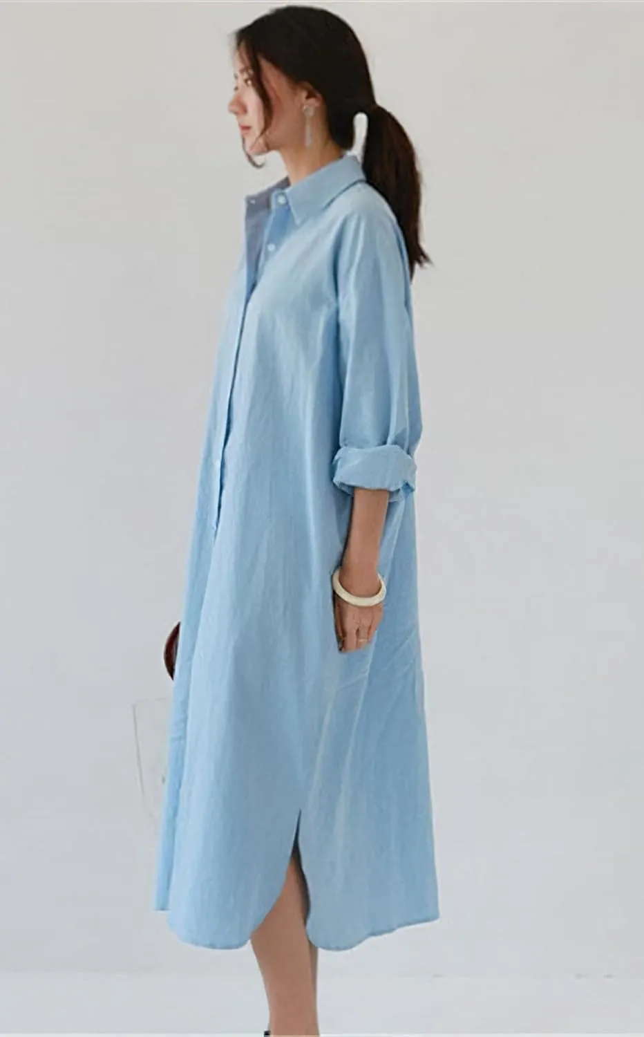 chouyatou Women's Casual Long Sleeve Button Down Maxi Shirt Dress Spring Summer Tunic Dress