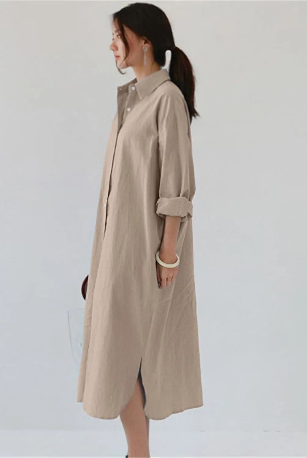 chouyatou Women's Casual Long Sleeve Button Down Maxi Shirt Dress Spring Summer Tunic Dress