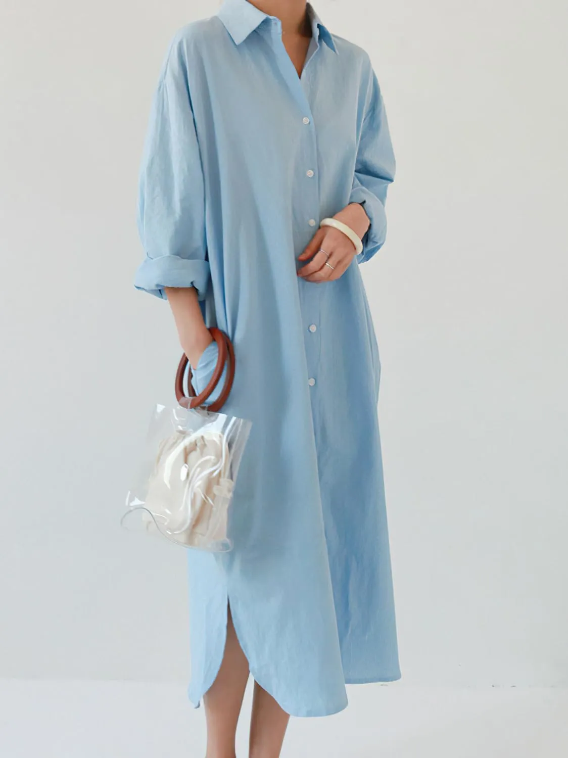 chouyatou Women's Casual Long Sleeve Button Down Maxi Shirt Dress Spring Summer Tunic Dress