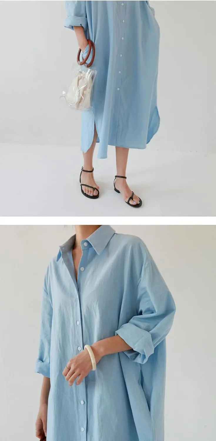 chouyatou Women's Casual Long Sleeve Button Down Maxi Shirt Dress Spring Summer Tunic Dress