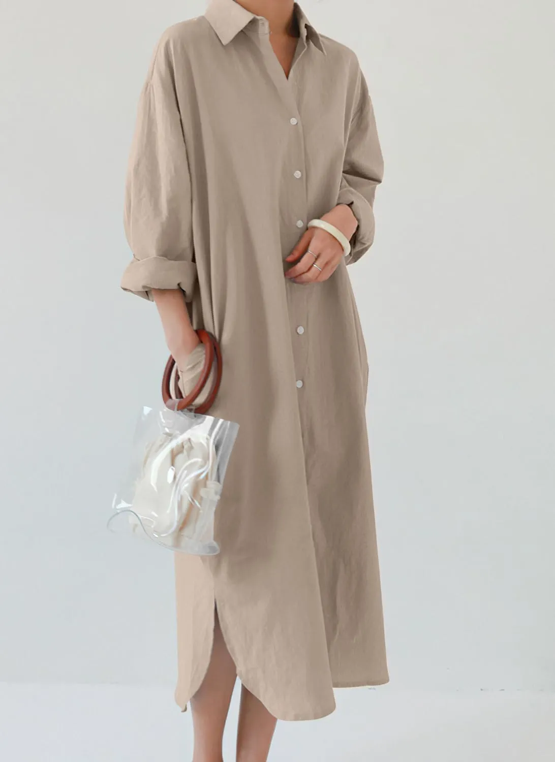 chouyatou Women's Casual Long Sleeve Button Down Maxi Shirt Dress Spring Summer Tunic Dress