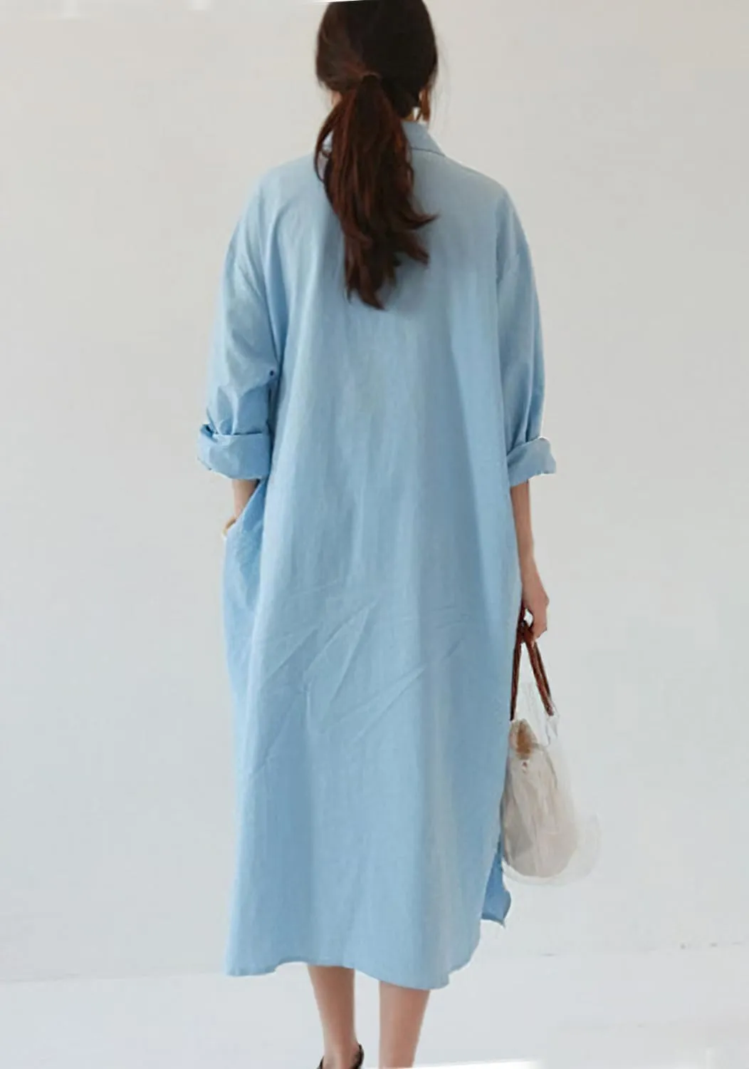 chouyatou Women's Casual Long Sleeve Button Down Maxi Shirt Dress Spring Summer Tunic Dress