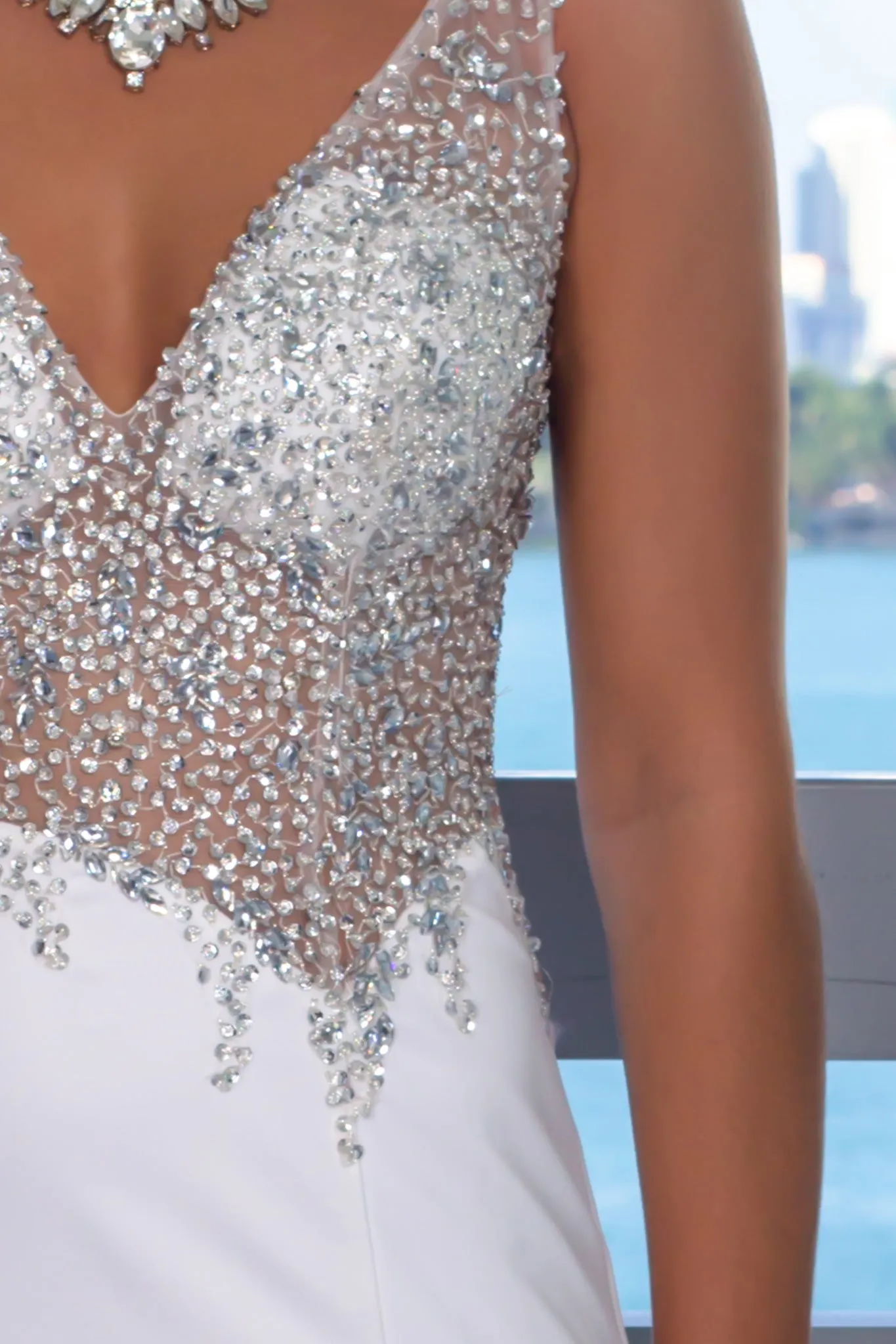 Cream Jeweled Top Maxi Dress with Open Back