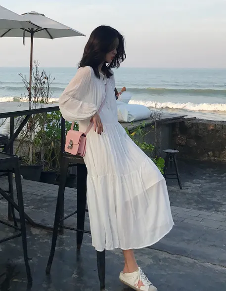 Crochet Trim Maxi Flowing Dress