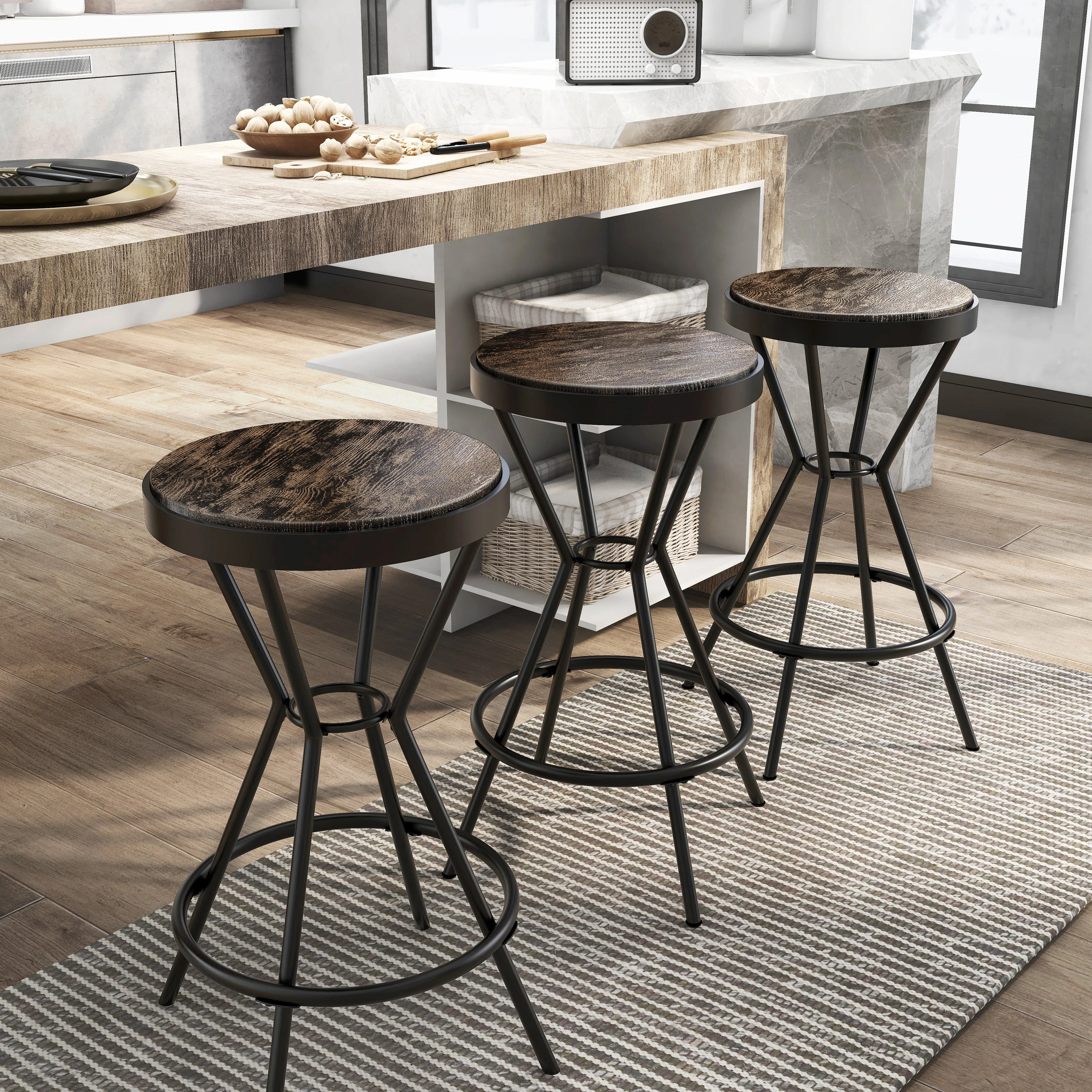 Daytonatown Matte Black Powder Coat & Rustic Pine Counter Height Stool
