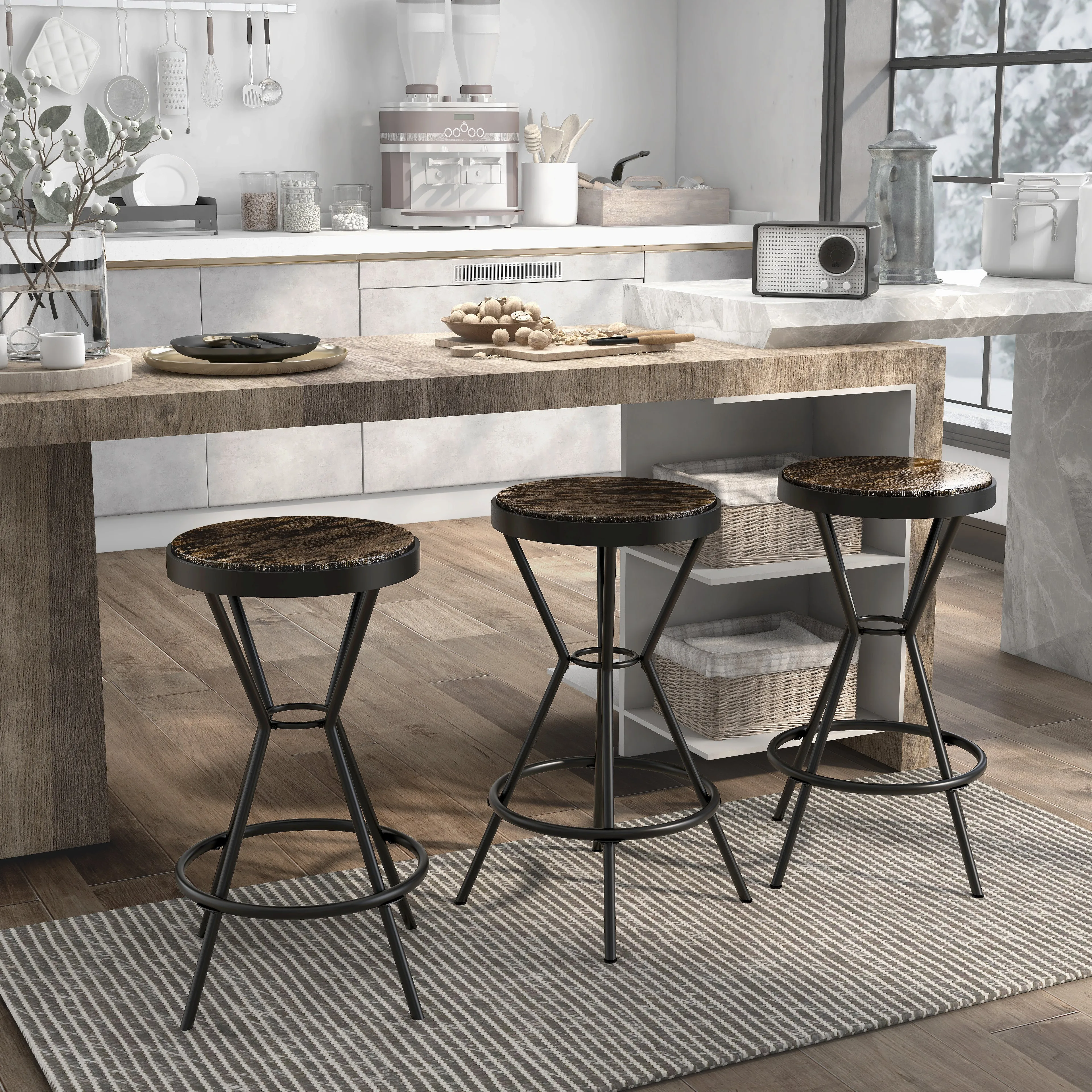 Daytonatown Matte Black Powder Coat & Rustic Pine Counter Height Stool