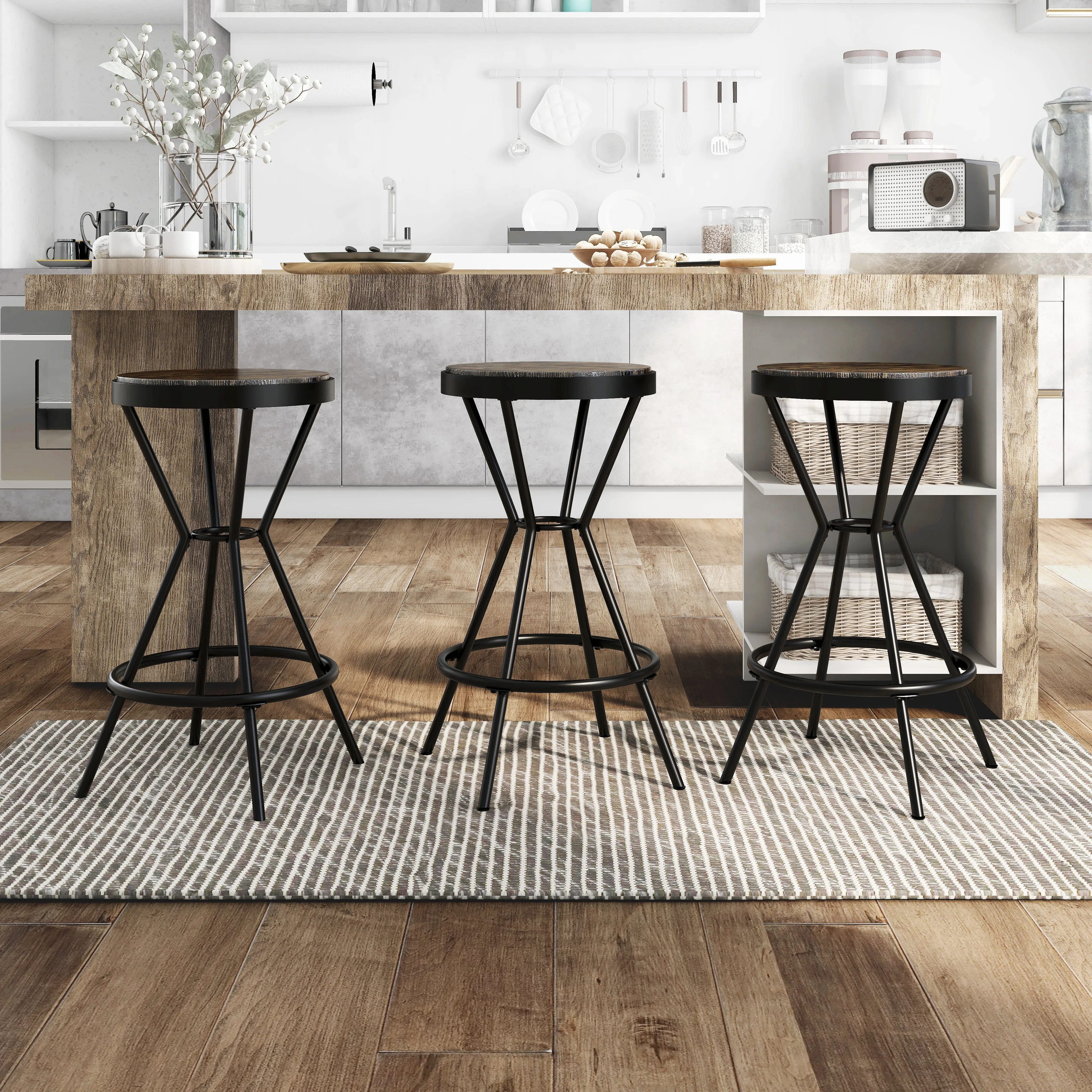 Daytonatown Matte Black Powder Coat & Rustic Pine Counter Height Stool