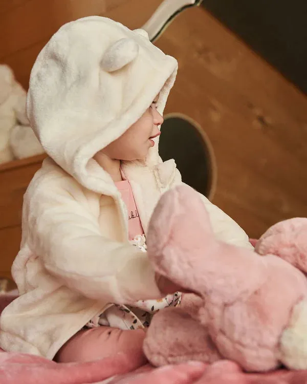 DPD Plush Hooded Zip up Cream Jacket with Flowers