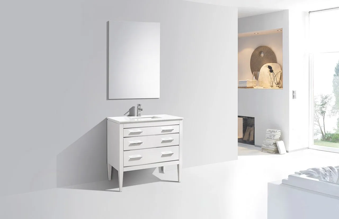 Eiffel 36'' High Gloss White Vanity W/ Quartz Counter Top