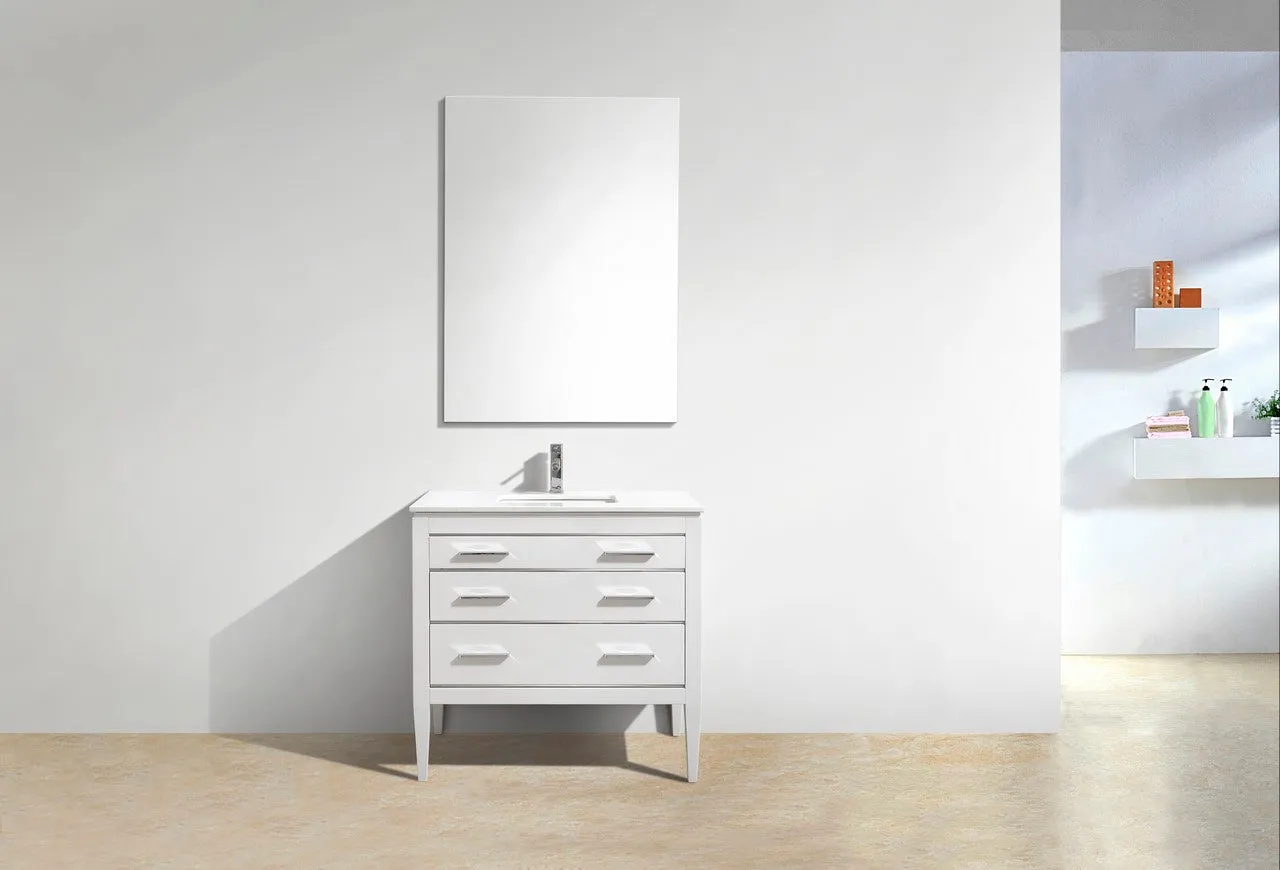Eiffel 36'' High Gloss White Vanity W/ Quartz Counter Top