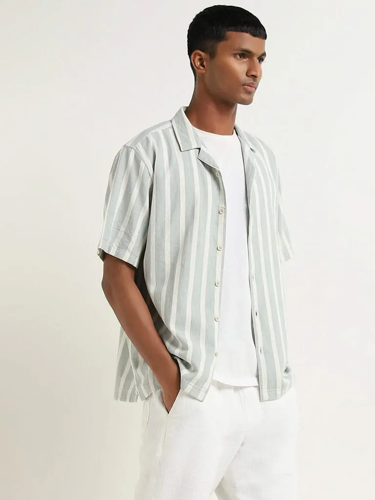 ETA Light Blue Striped Relaxed-Fit Cotton Shirt
